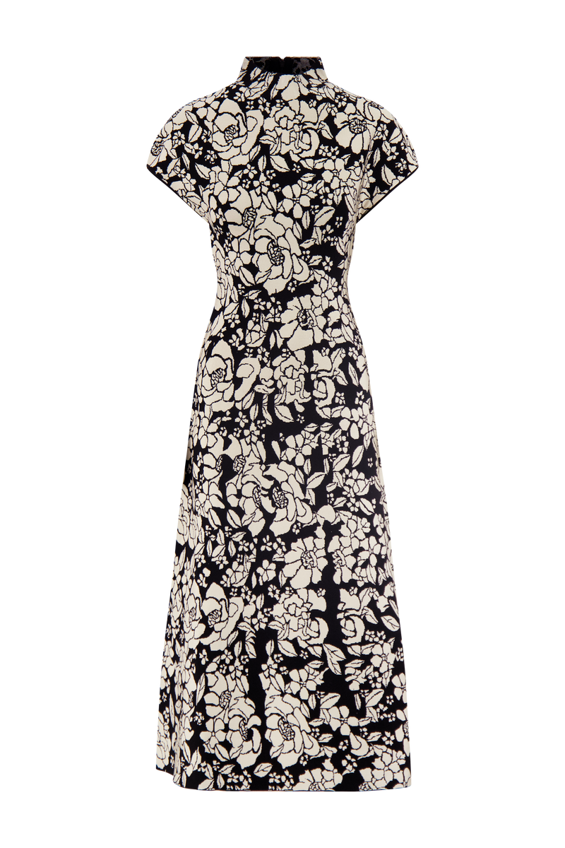 Floral Jacquard Knit Mock Neck Dress