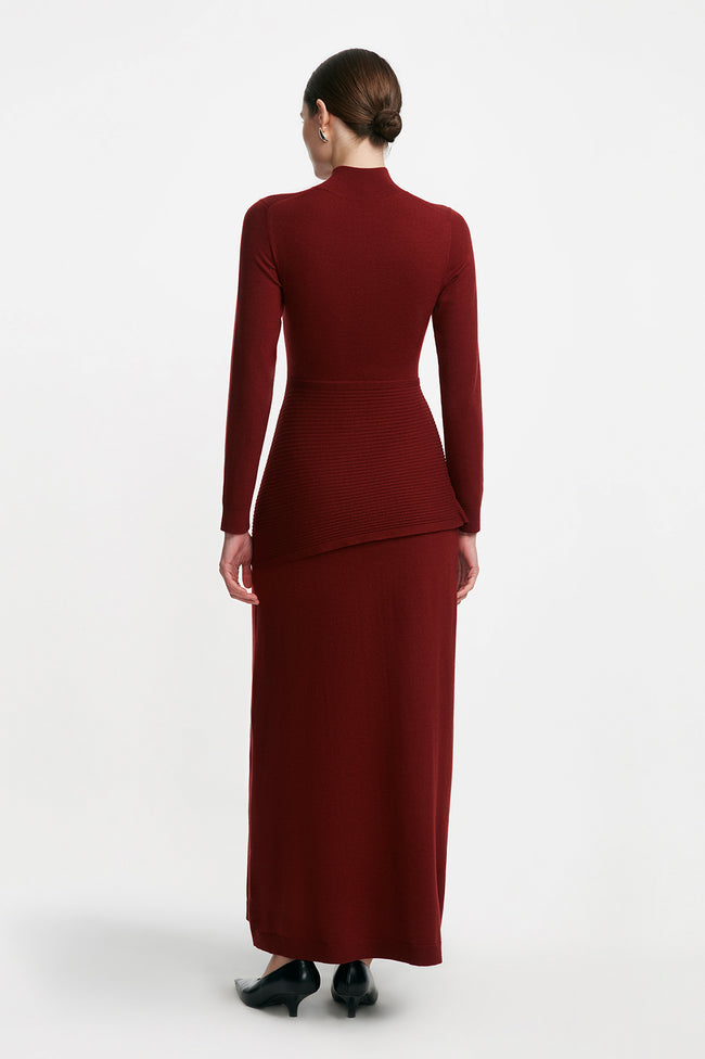 Merino Wool Knit Mock Neck Wrap Dress