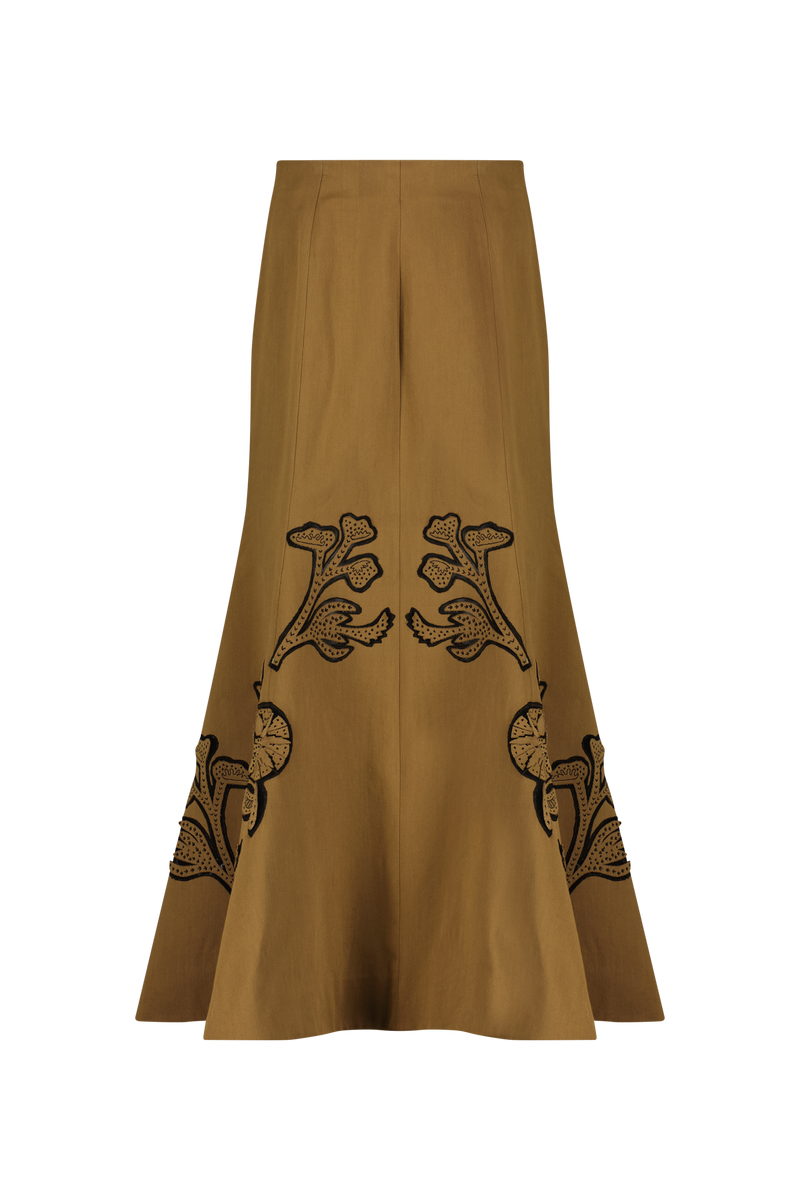 Floral Inlaid Rustic Stretch Cotton Skirt