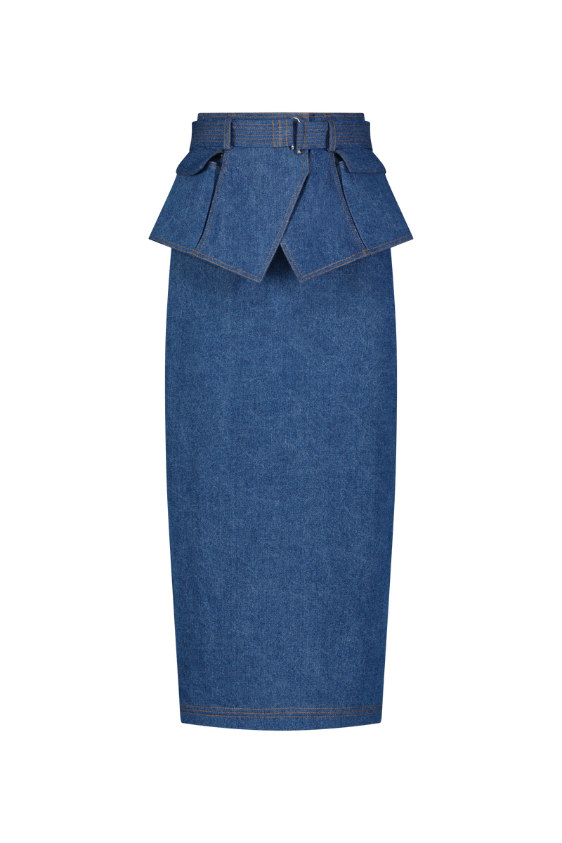 Denim Belted Pencil Skirt
