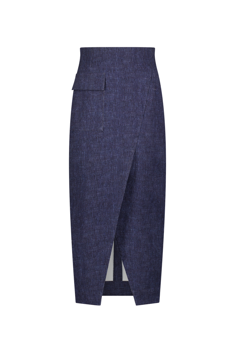 Stretch Denim Asymmetrical Skirt