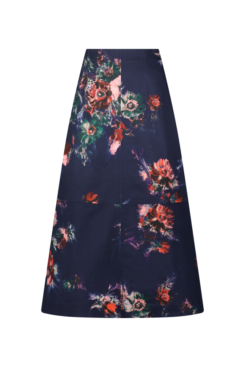 Floral Stretch Cotton Midi Skirt