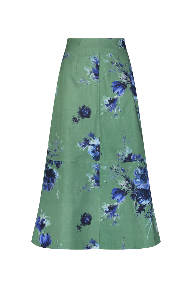 Floral Stretch Cotton Midi Skirt