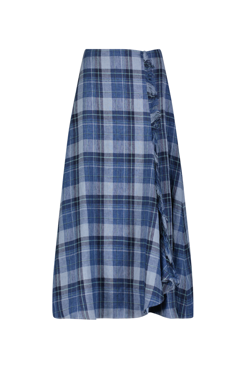 Plaid Linen Fringe Skirt