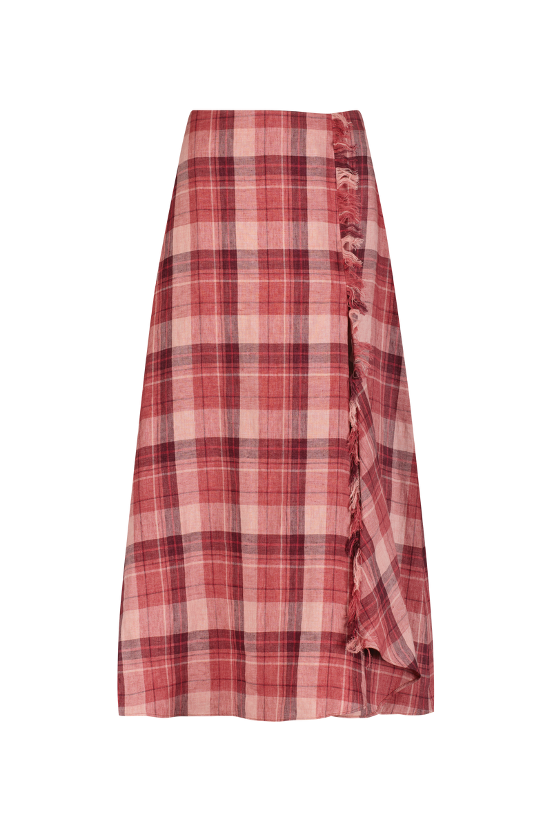 Plaid Linen Fringe Skirt