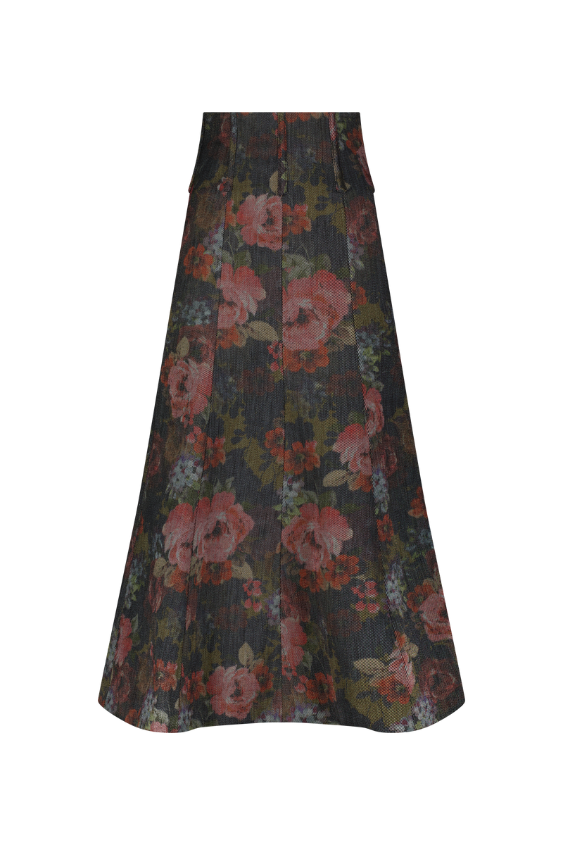 Floral Denim Trumpet Skirt