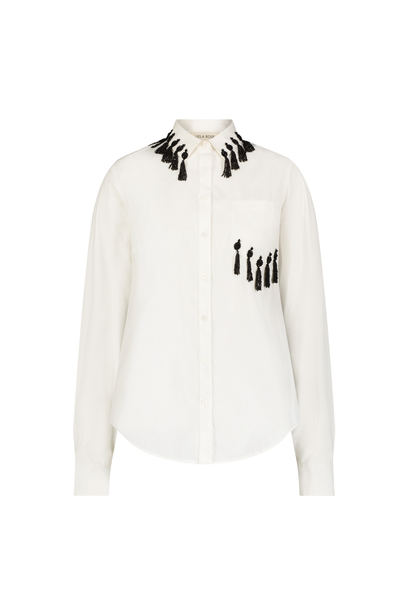 Tassel Embroidered Cotton Poplin Shirt