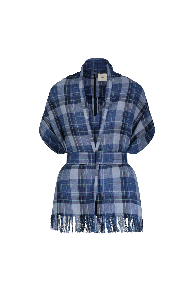Plaid Linen Fringe Top