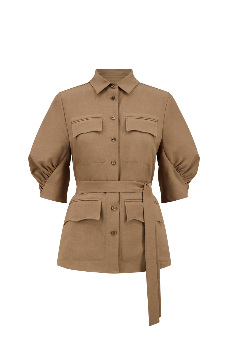 Melange Crepe Camp Shirt