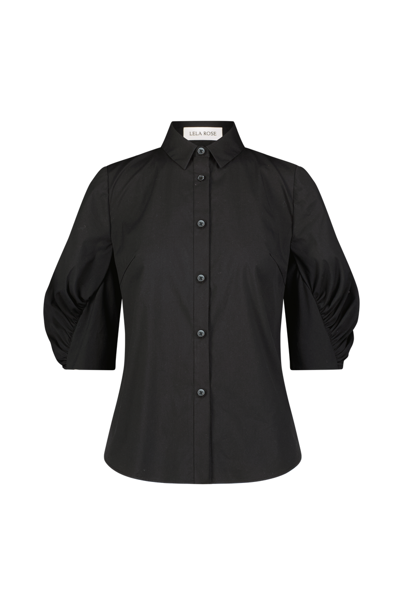 Cotton Poplin Shirred Sleeve Shirt