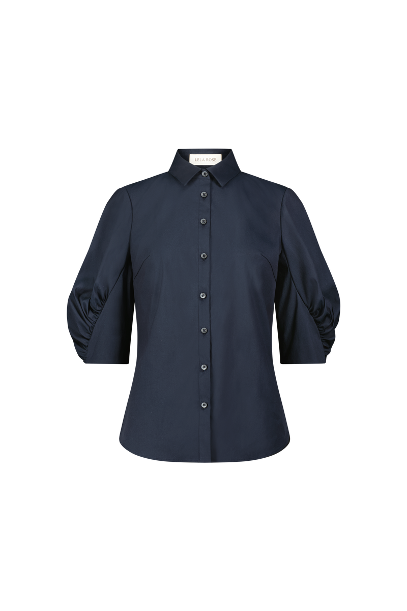 Cotton Poplin Shirred Sleeve Shirt