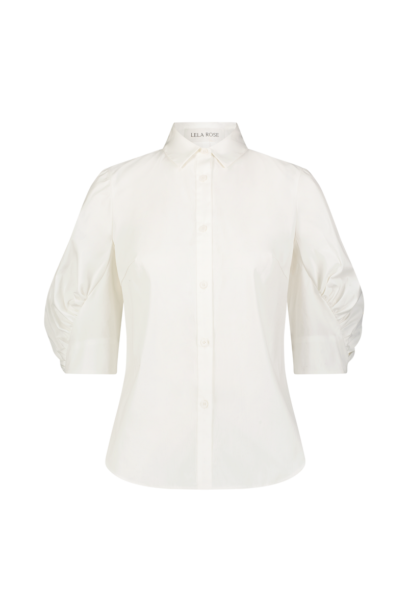 Cotton Poplin Shirred Sleeve Shirt