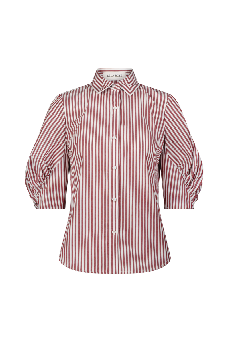 Striped Cotton Shirred Sleeve Shirt