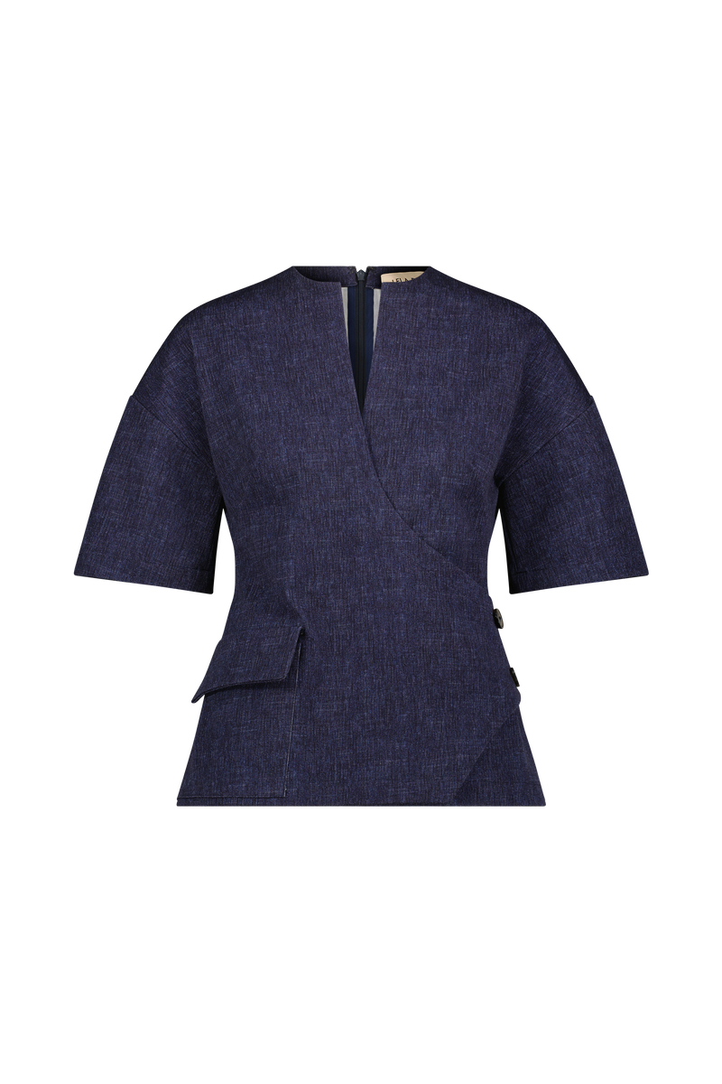 Stretch Denim Wrap Top