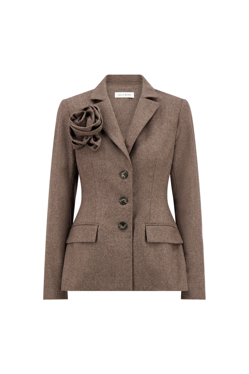 Plaid Wool Rose Detail Blazer