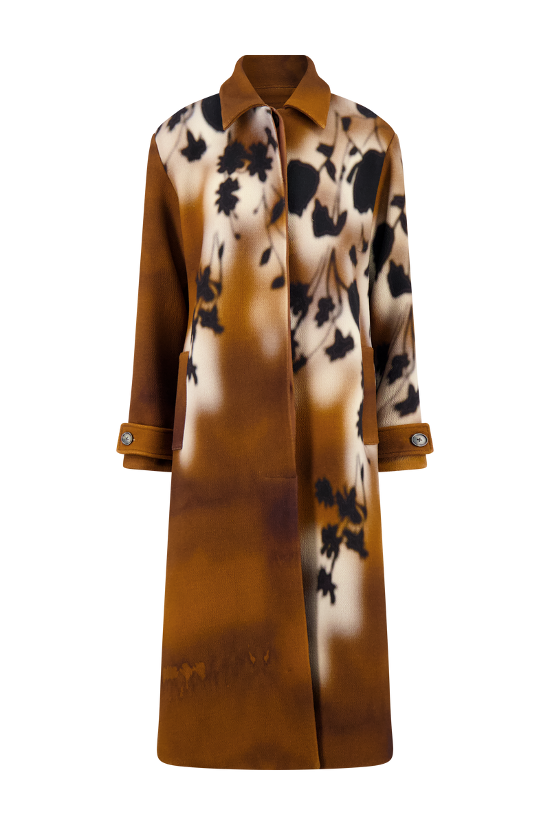 Floral Printed Wool Long Coat