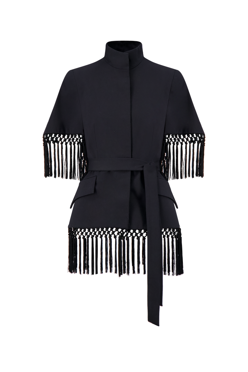 Stretch Cotton Fringed Cape