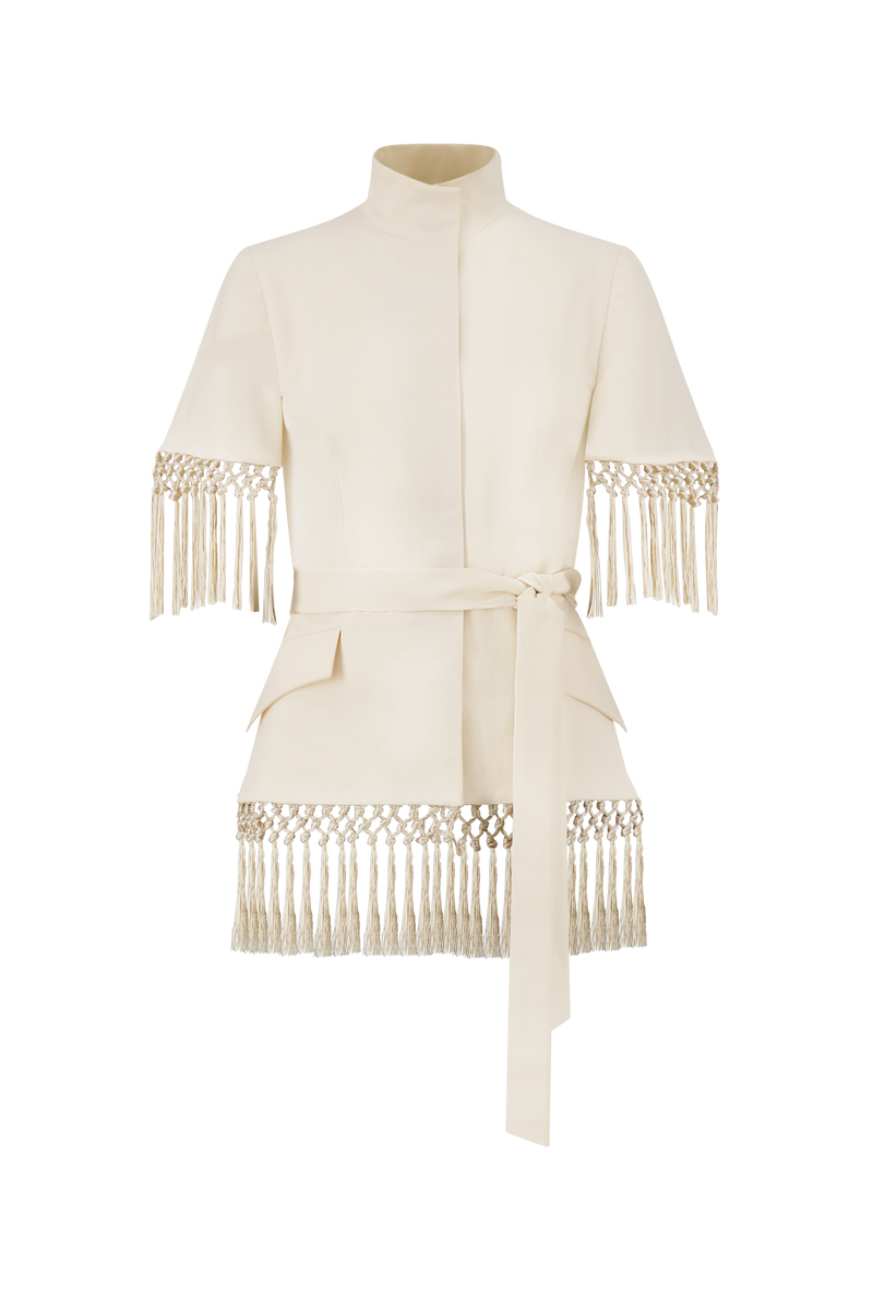 Stretch Cotton Fringed Cape