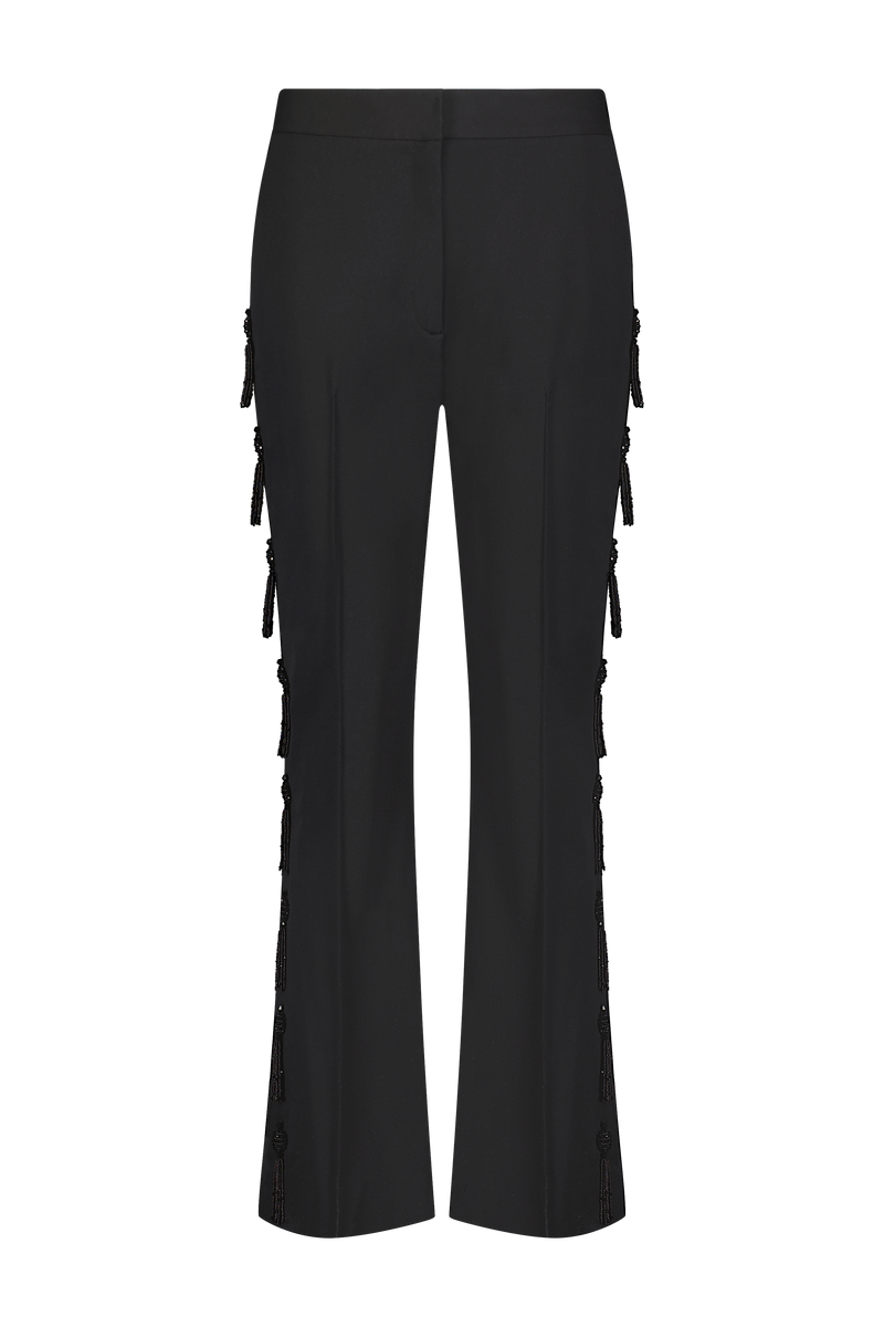 Tassel Embroidered Stretch Cotton Demi Pant