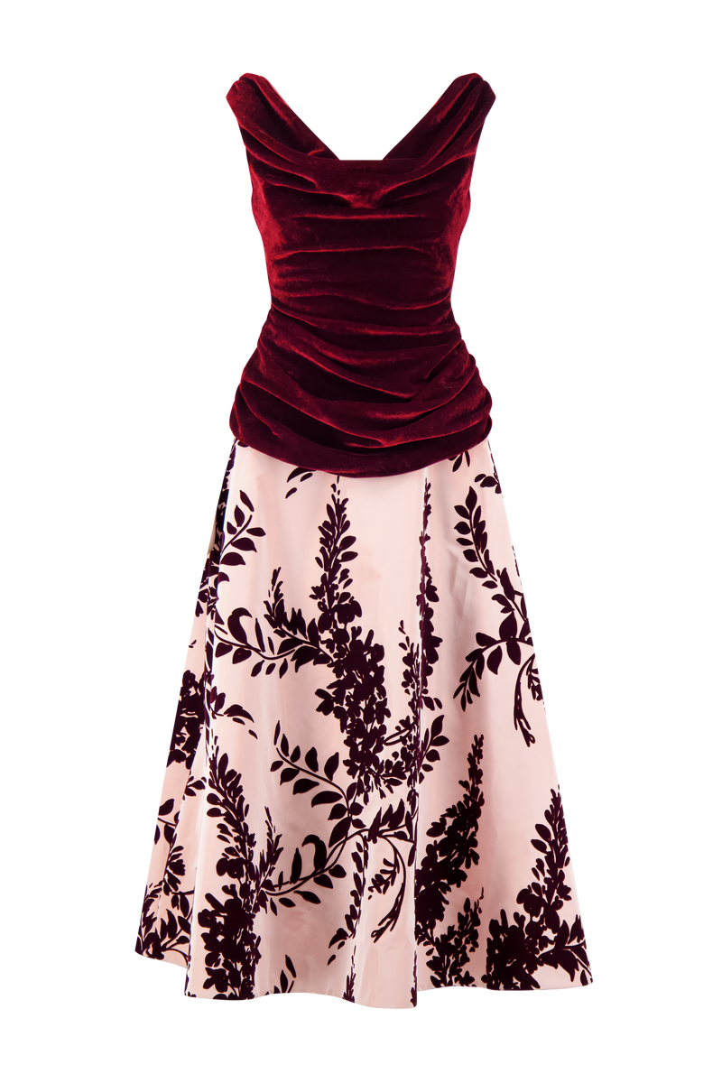 Flocked Taffeta Velvet Combo Dress
