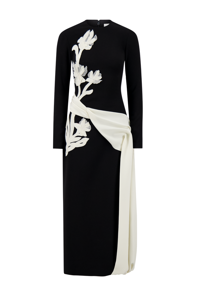 Floral Organza Embroidered Crepe Dress