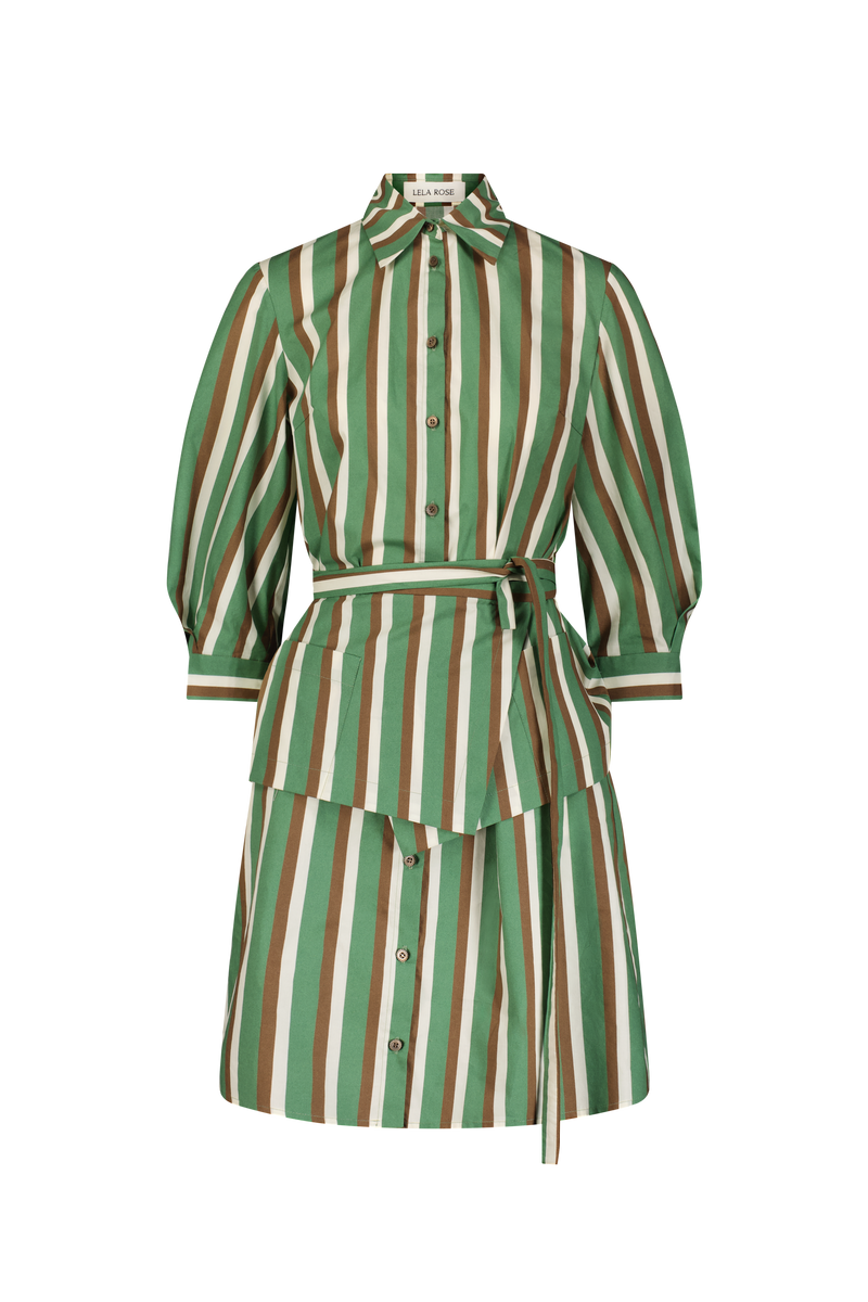 Striped Cotton Belt Shirt Dress
