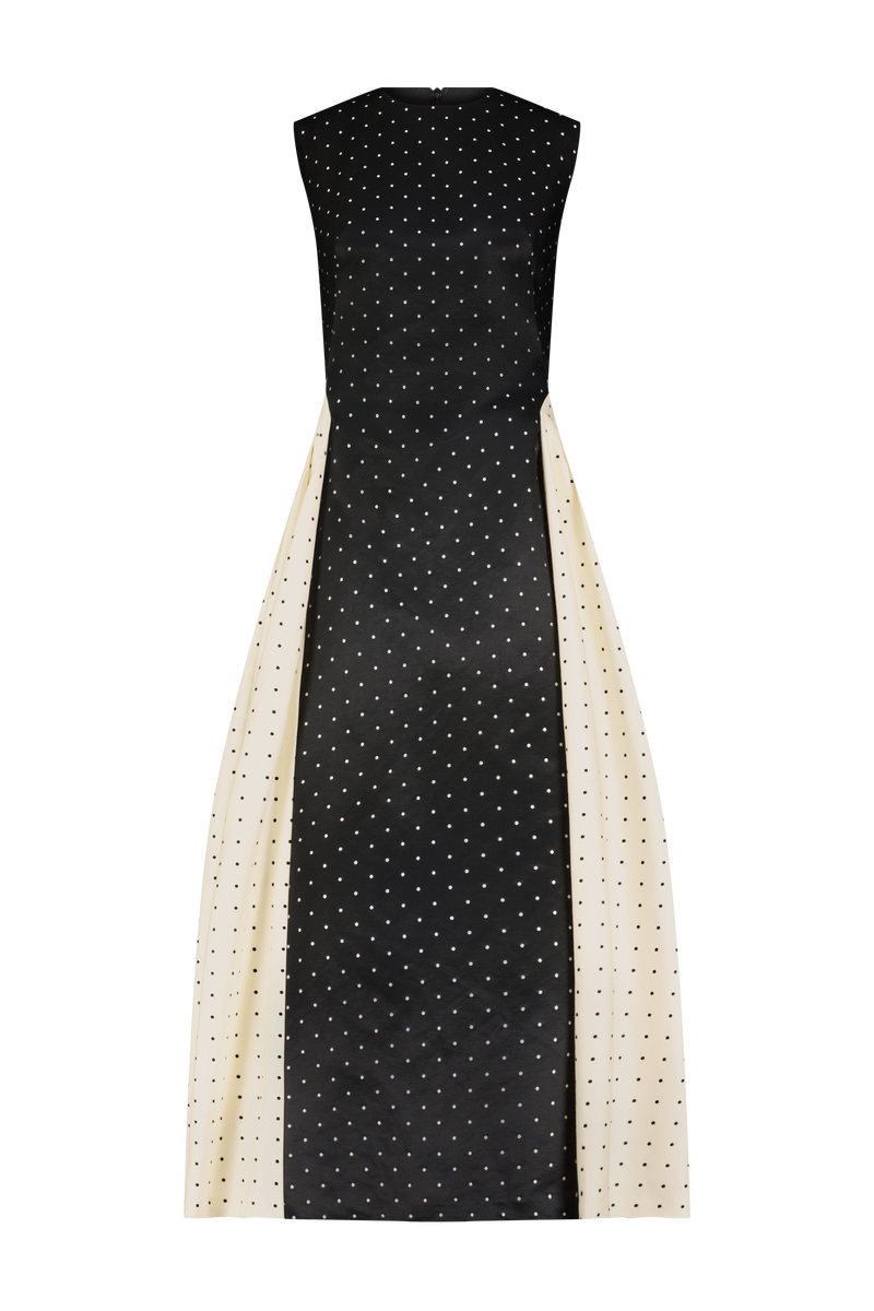 alexis black and white dress Polka Dot Jacquard – Lela Rose 100% polyester Hand wash black satin gown Sexy Black Sheer Split Size:Medium/10