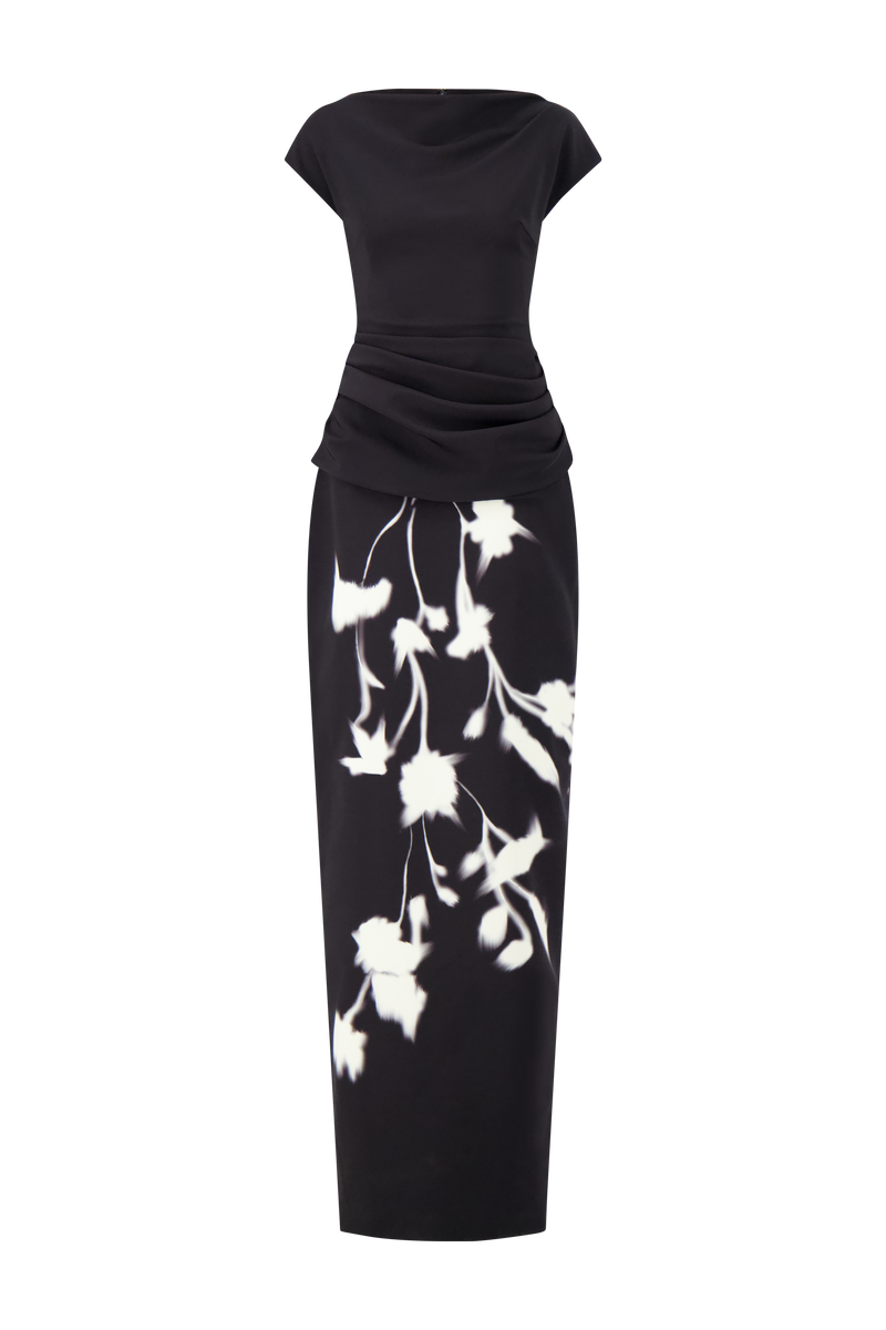 Floral Crepe Boat Neck Gown