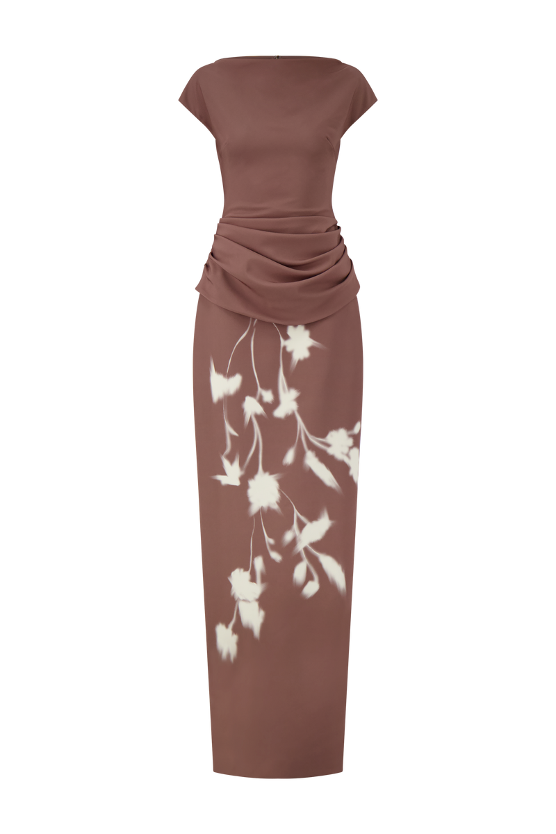 Floral Crepe Boat Neck Gown
