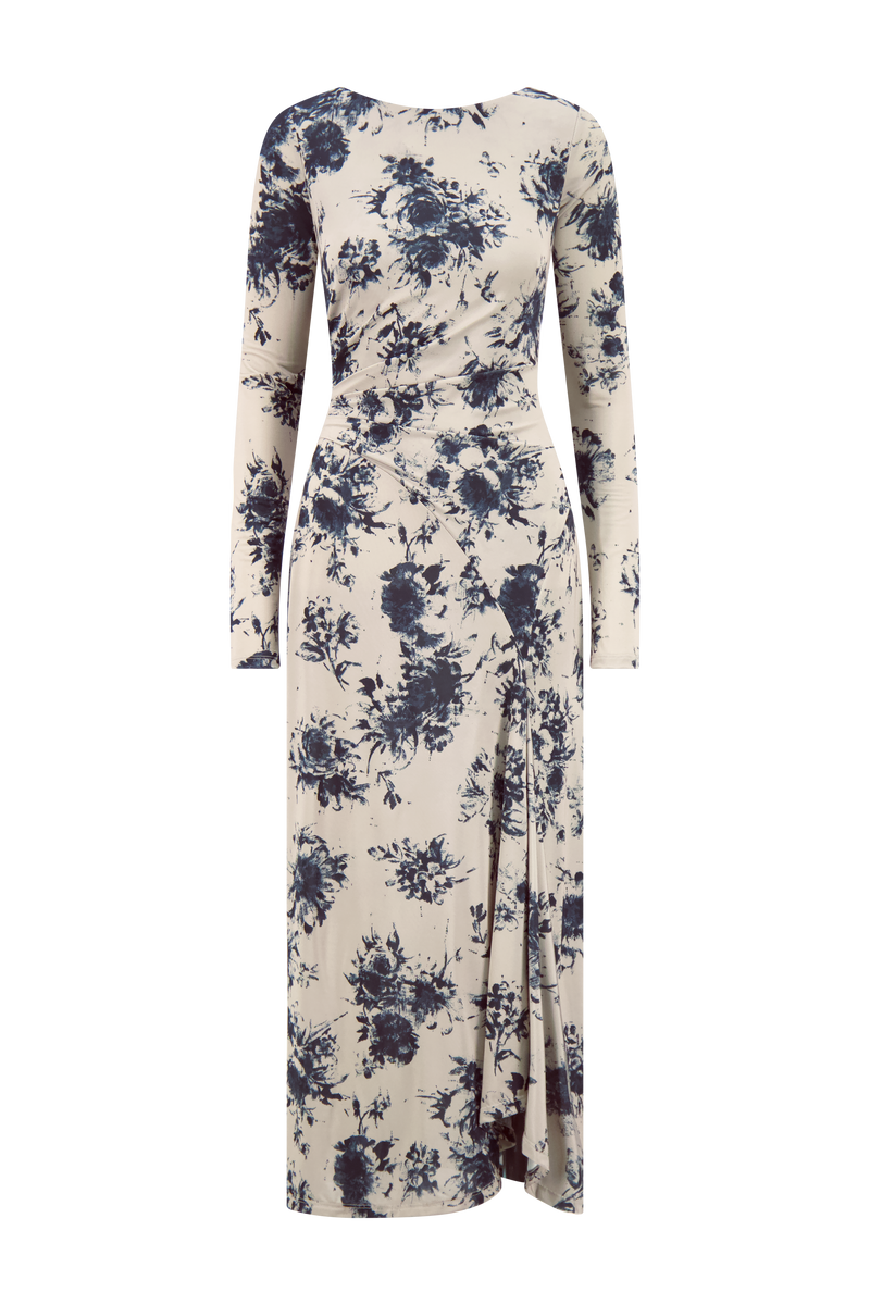 Floral Printed Jersey Draped Front Dress