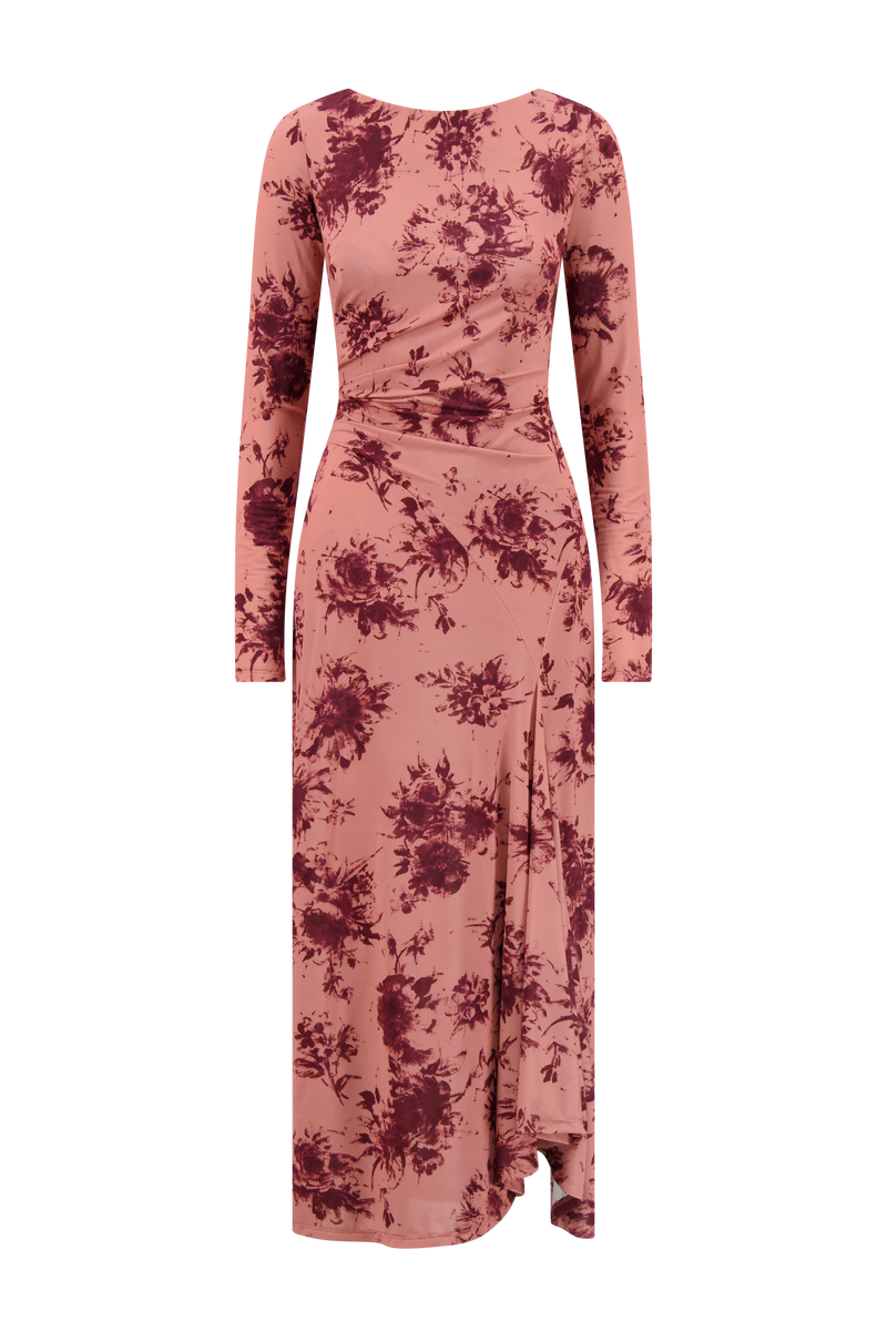 Floral Printed Jersey Draped Front Dress