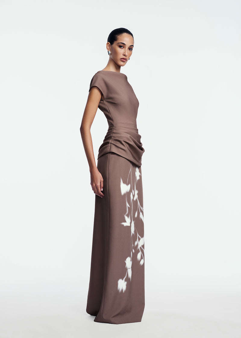 Floral Crepe Boat Neck Gown