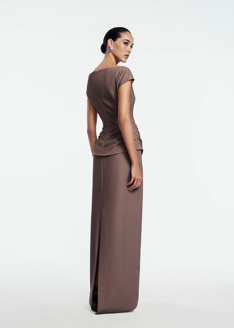 Floral Crepe Boat Neck Gown