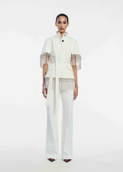 Stretch Cotton Fringed Cape