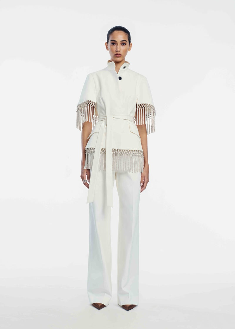 Stretch Cotton Fringed Cape