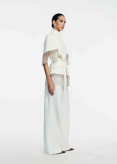 Stretch Cotton Fringed Cape