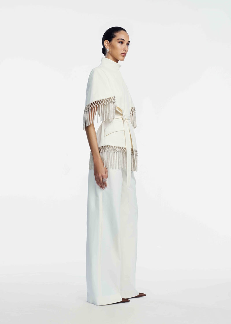 Stretch Cotton Fringed Cape