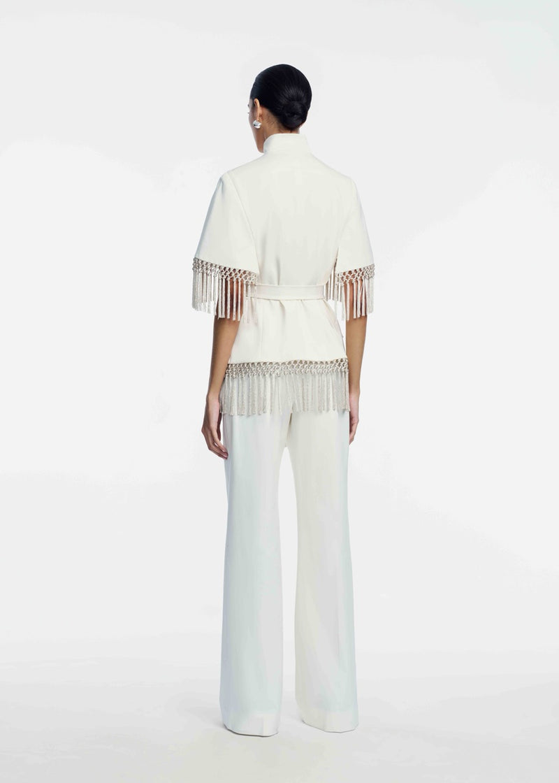 Stretch Cotton Fringed Cape
