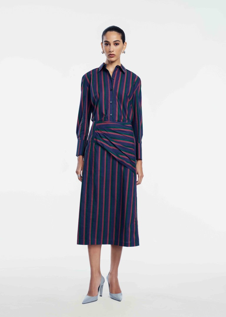 Striped Cotton Asymmetrical Skirt