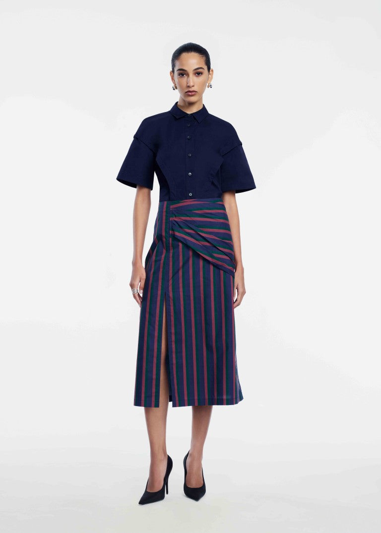 Striped Cotton Asymmetrical Skirt