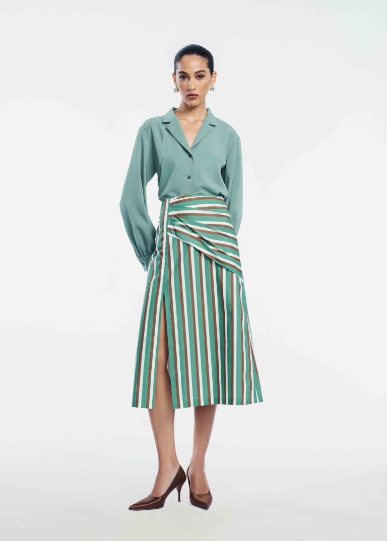 Striped Cotton Asymmetrical Skirt
