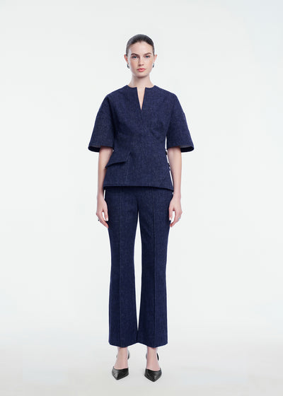 Stretch Denim Wrap Top