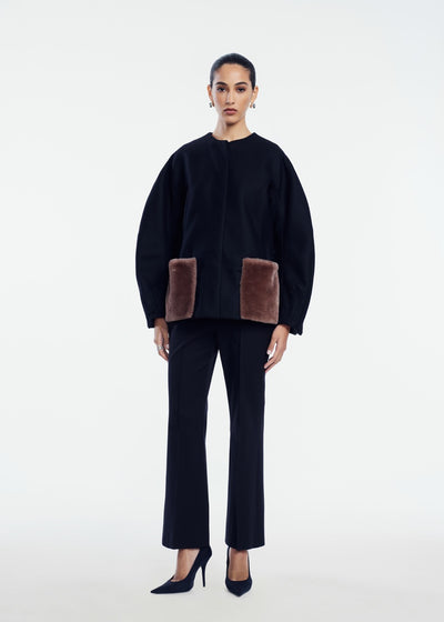 Boiled Wool Shearling Coat