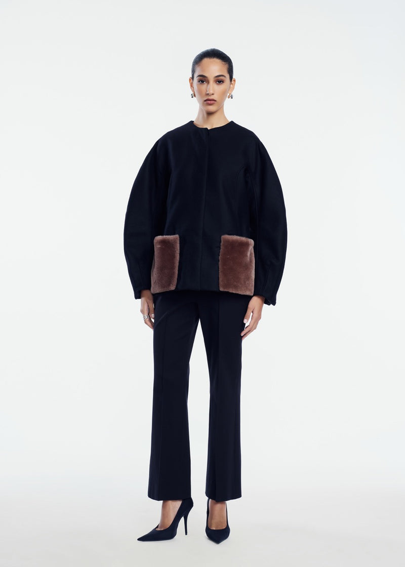 Boiled Wool Shearling Coat