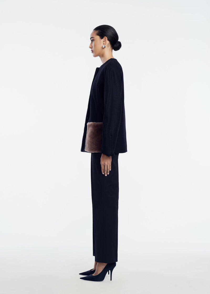 Boiled Wool Shearling Coat