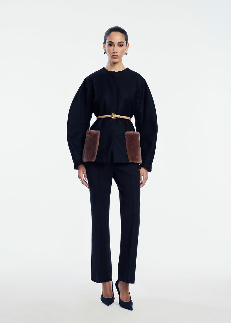 Boiled Wool Shearling Coat