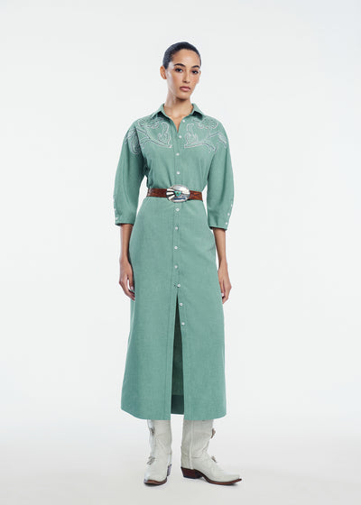 Floral Inlaid Melange Crepe Shirtdress
