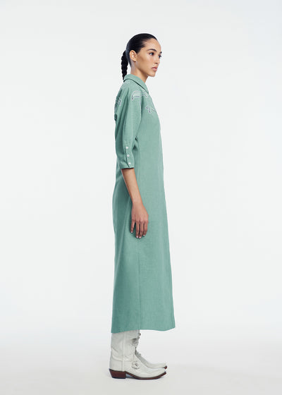 Floral Inlaid Melange Crepe Shirtdress