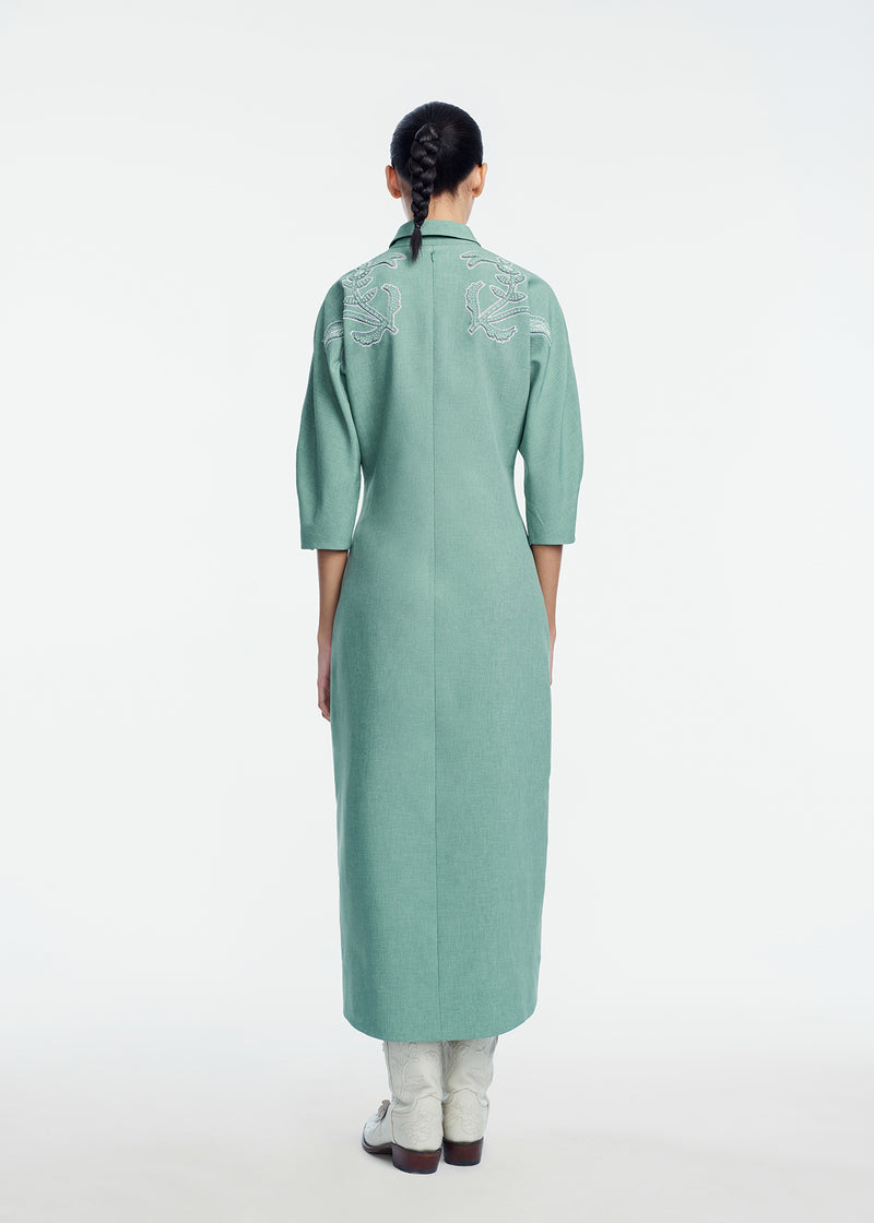 Floral Inlaid Melange Crepe Shirtdress