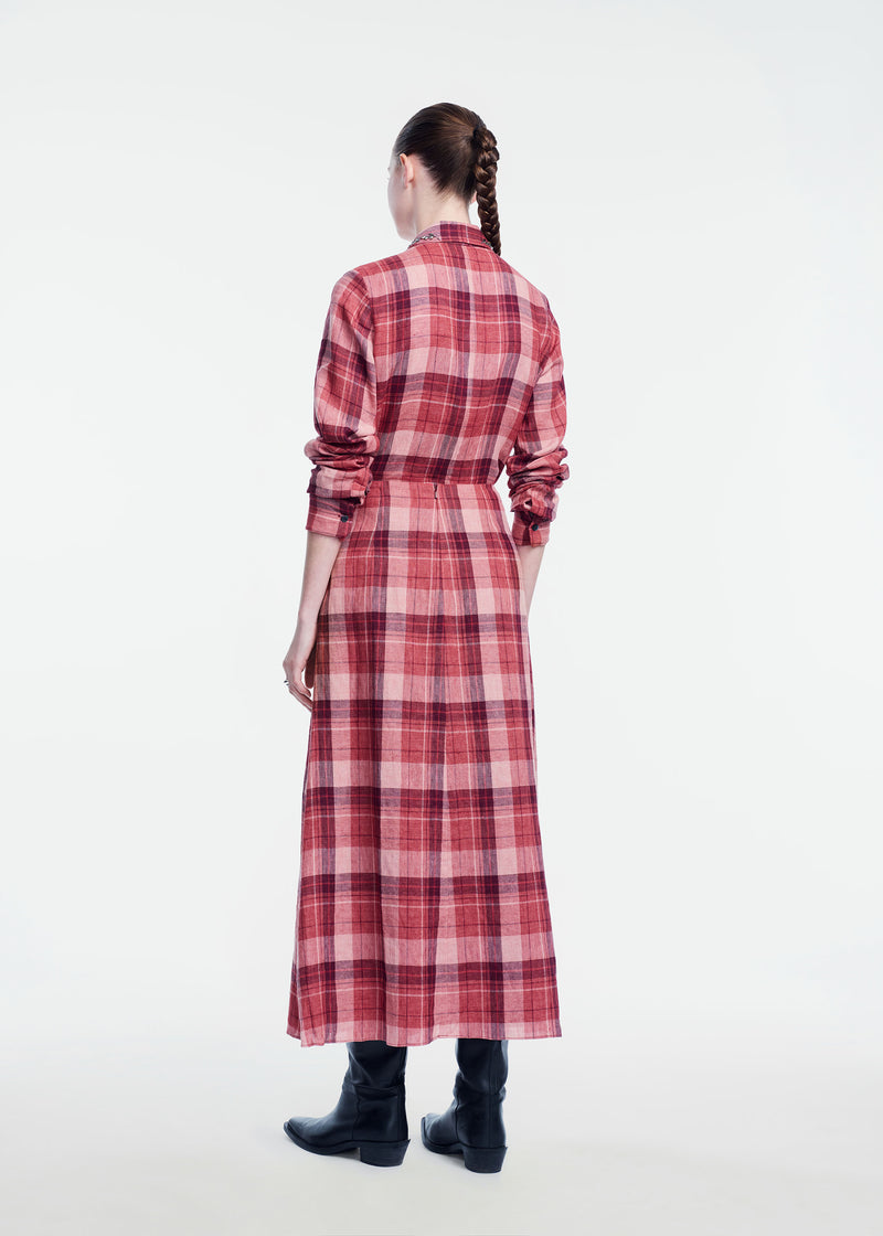 Plaid Linen Metallic Embroidered Shirt